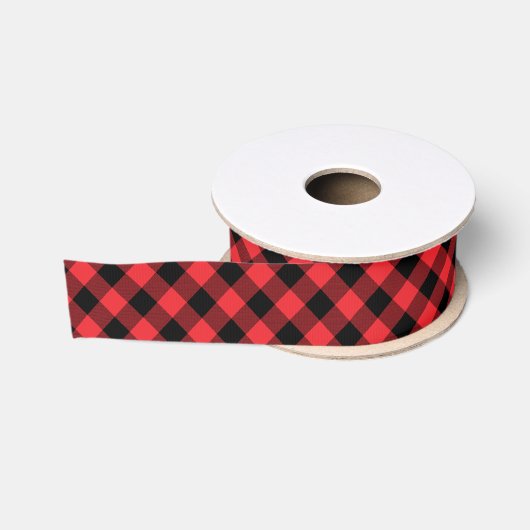 Ruban Gros-grain Buffalo Plaid Red Black Check (Bobine)