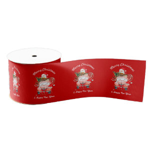 Ruban Gros-grain camion de Noël rouge de père noël avec cadeaux