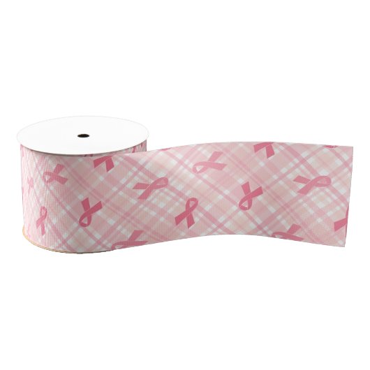 Ruban Gros-grain Cancer du sein Pink Ribbon Plaid Motif (Bobine)