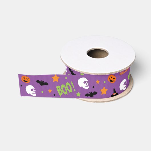 Ruban Gros-grain Caractères d'Halloween violet (Bobine)