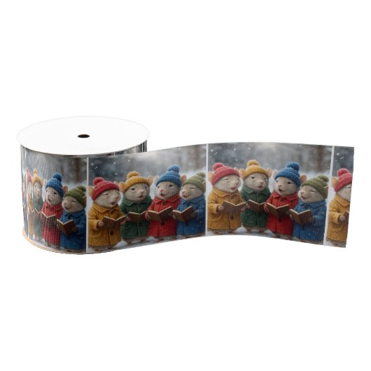 Ruban Gros-grain Caroling Christmas Mice In Snow (Bobine)