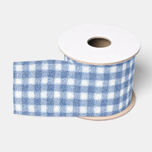 Ruban Gros-grain Carreaux Gingham Bleu et Blanc Classiques (Bobine)