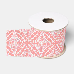 Ruban Gros-grain Carreaux marocains - rose corail et blanc