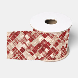 Ruban Gros-grain Carreaux Tartan au Coup de Pinceau Rouge Rustique