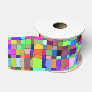 Ruban Gros-grain Carrés Abstraits Formes Motif multicolore