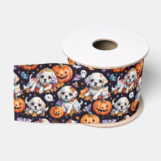 Ruban Gros-grain Célébration d'Halloween de chiot mignon