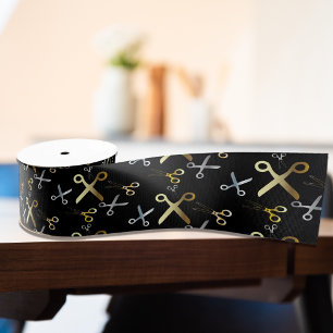 Ruban Gros-grain Chaîne Motif ciseaux or et argent brillant