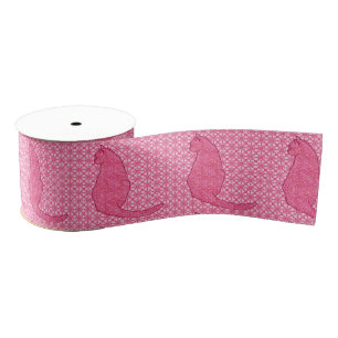 Ruban Gros-grain Chat japonais - Fuchsia Pink Batik