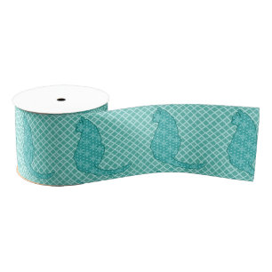 Ruban Gros-grain Chat japonais - Kimono turquoise