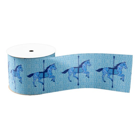 Ruban Gros-grain Cheval de carrousel - Cobalt et Sky Blue (Bobine)