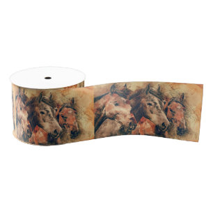 Ruban Gros-grain Chevaux Peinture d'aquarelle artistique