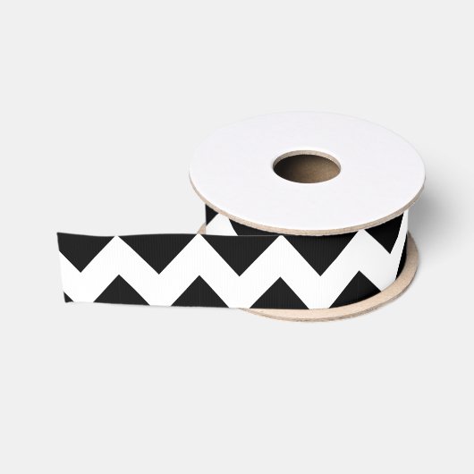 Ruban Gros-grain Chevron noir et blanc (Bobine)