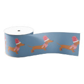 Ruban Gros-grain Chien de Noël Teckel Bleu (Bobine)