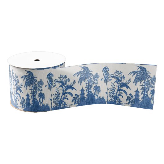 Ruban Gros-grain Chinoiserie bleue et blanche (Bobine)