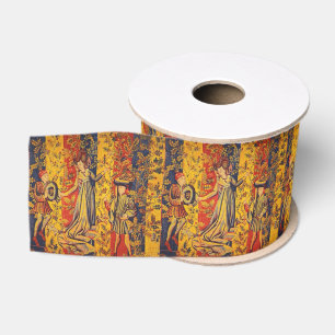 Ruban Gros-grain Chinoiserie médiévale italienne rouge jaune