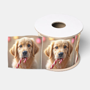 Ruban Gros-grain Chiots Retriever Doré Avec un Bâton de Bonbon