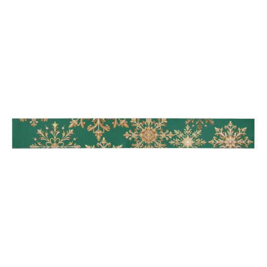 Ruban Gros-grain Christams Gold and Green Snowflake Wrapping paper (Devant)
