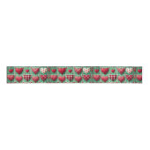 Ruban Gros-grain Christmas Quilted Hearts Green Red White  (Devant)