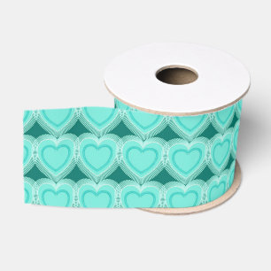 Ruban Gros-grain Coeurs Abstraits modernes - Aqua et Turquoise