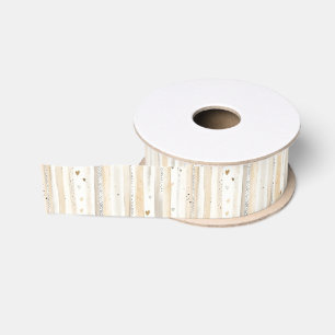 Ruban Gros-grain Cœurs rayés blanc crème