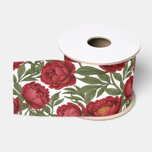 Ruban Gros-grain Collection de pivoines rouges vibrantes, fête pers