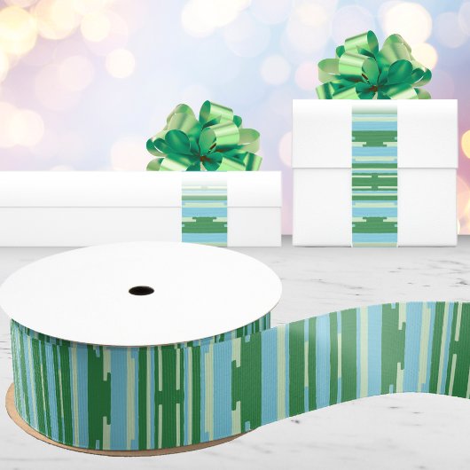 Ruban Gros-grain Colorstack Ikat en Vert et Aqua