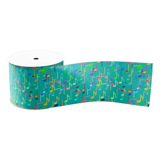 Ruban Gros-grain Copie de notes musicales - turquoise, multi (Bobine)