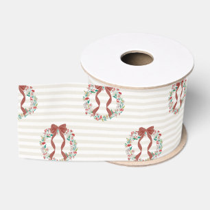 Ruban Gros-grain Couronne de Noël vintage à rayures aquarelles (crè