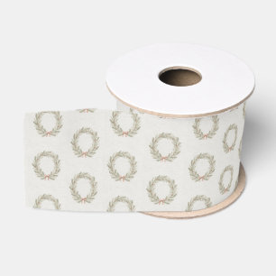 Ruban Gros-grain Couronne de vacances de style aquarelle nostalgiqu
