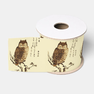 Ruban Gros-grain Croquis d'encre japonaise vintage d'un hibou