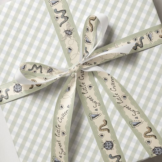 Ruban Gros-grain Cute Insect Boho Pastels Blue Sage Cream Baby Boy