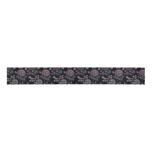 Ruban Gros-grain Design d'art floral Rose sombre (Devant)