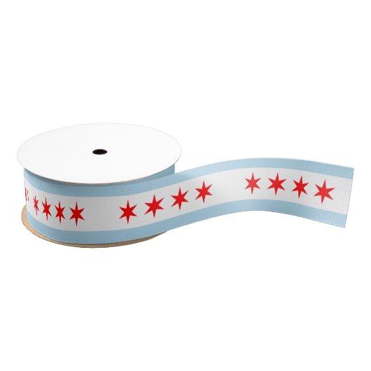 Ruban Gros-grain Drapeau Chicago 4 étoiles rouges 6 points 2 bandes (Bobine)