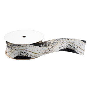 Ruban Gros-grain Elégant Blanc Or Black Grilles Wavy