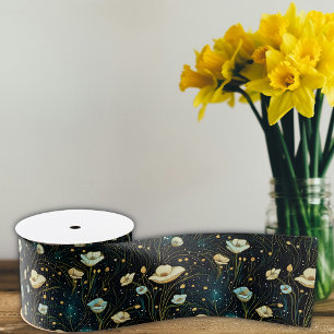 Ruban Gros-grain Élégant bleu nuit céleste floral