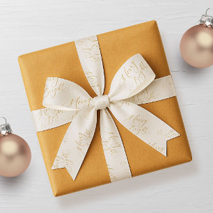 Ruban Gros-grain Élégant Joyeux et Lumineux Noël Écriture Gold