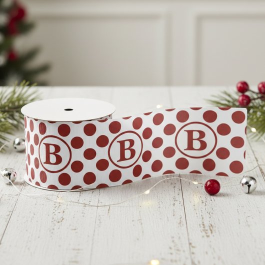 Ruban Gros-grain Elegant Red Polka Dot Monogram