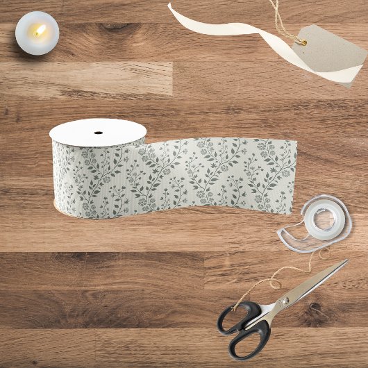 Ruban Gros-grain Elegant Sage Cream Minimalist Boho Floral Pattern