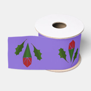 Ruban Gros-grain Elégante Roses Rouges Abstraites, Holly Holiday Pu