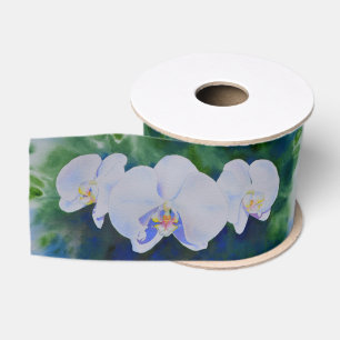 Ruban Gros-grain Élégantes orchidées tropicales bohèmes à l'aquarel
