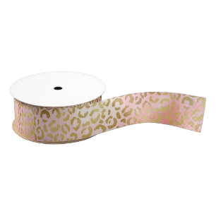 Ruban Gros-grain Empreinte de léopard d'or de teinture rose pâle 
