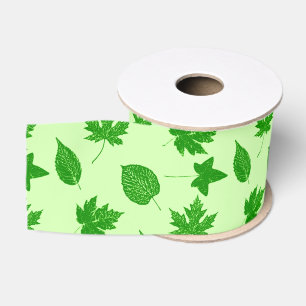 Ruban Gros-grain Feuilles d'automne - émeraude et vert citron