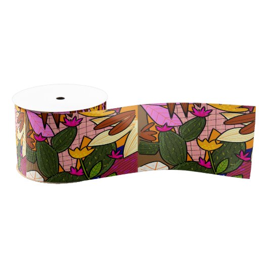 Ruban Gros-grain feuilles tropicaux Abstraits et fleurs (Bobine)
