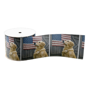Ruban Gros-grain Fière Golden Retriever avec drapeau américain