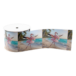 Ruban Gros-grain Flamant Rose Ballerine Dans Un Tutu Rose Sur La Pl