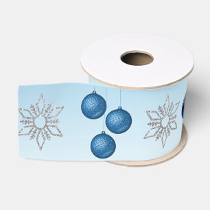 Ruban Gros-grain Flammes de neige et ornements en argent et bleu No