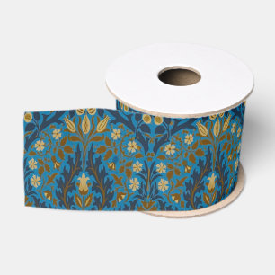 Ruban Gros-grain Fleurs d'automne Bleu sarcelle vintage William Mor