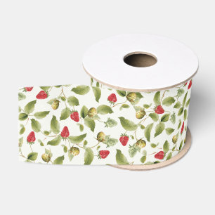 Ruban Gros-grain Fleurs de Fraisier Sauvage Rouge Douce Mariage