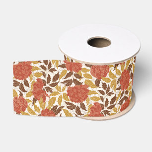 Ruban Gros-grain Fleurs de Pivoine Orange Dusty Brunt Mariage d'Aut