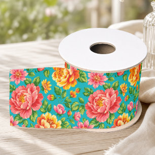 Ruban Gros-grain Fleurs de style vintage colorées et audacieuses